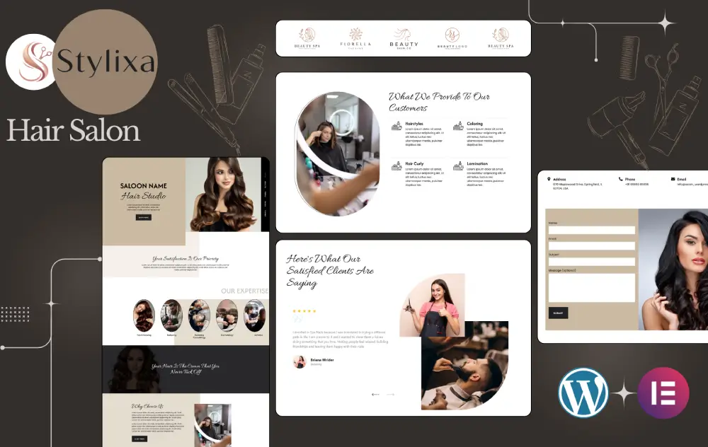 Free Salon & Hair Studio WordPress Template Built with Elementor